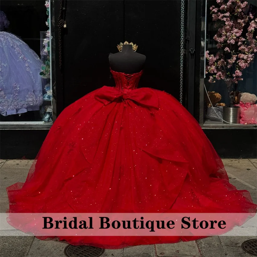 فستان Quinceanera أحمر سباركلي حلو 16 ثوب حفلة فاخر خرز زهري الأميرة ثوب التخرج Vestidos De XV Anos مخصص