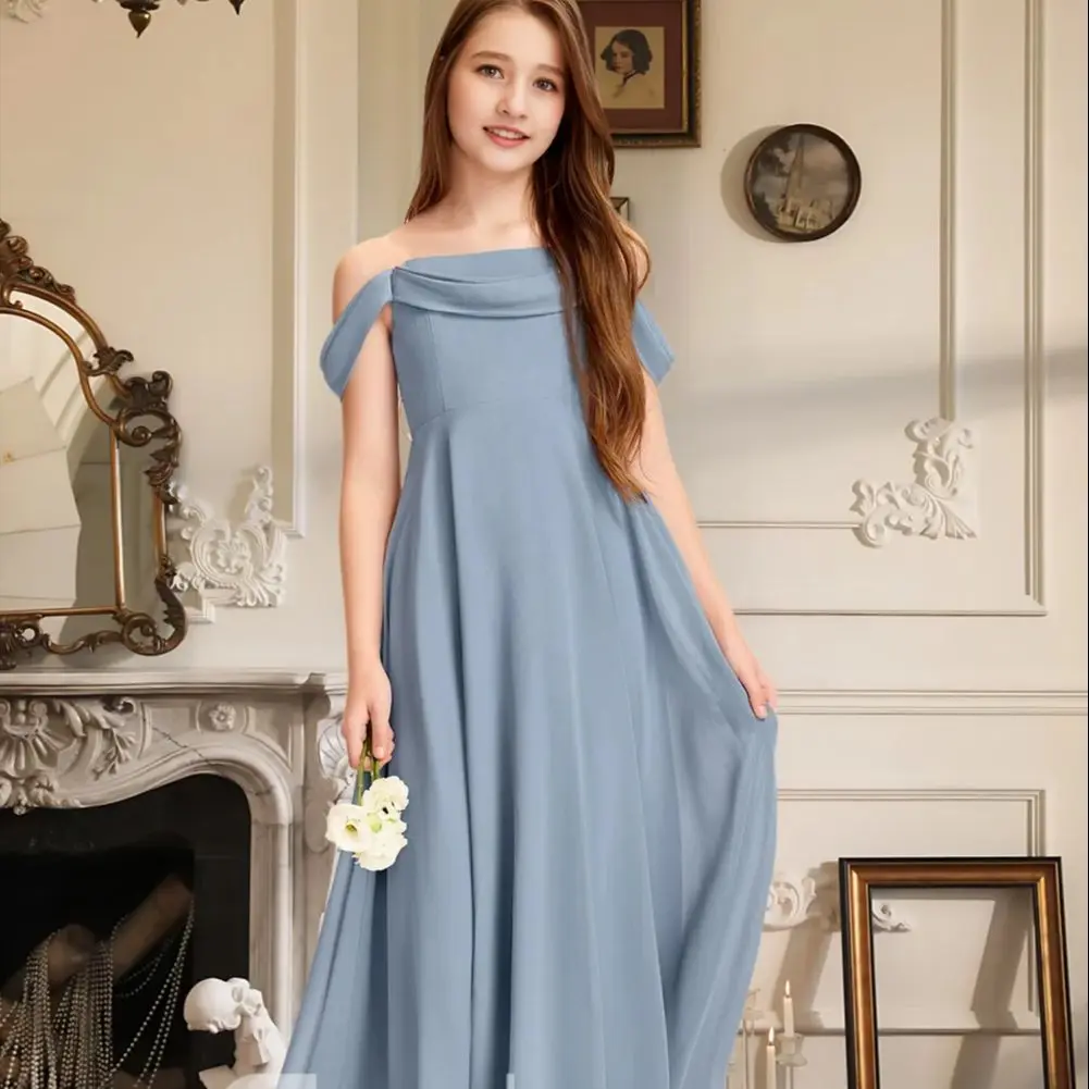 

LLJ Kids A-Line Off the Shoulder Floor-Length Chiffon Junior Bridesmaid Dress Flower Girl Dress Girls Party Wedding Formal Kids