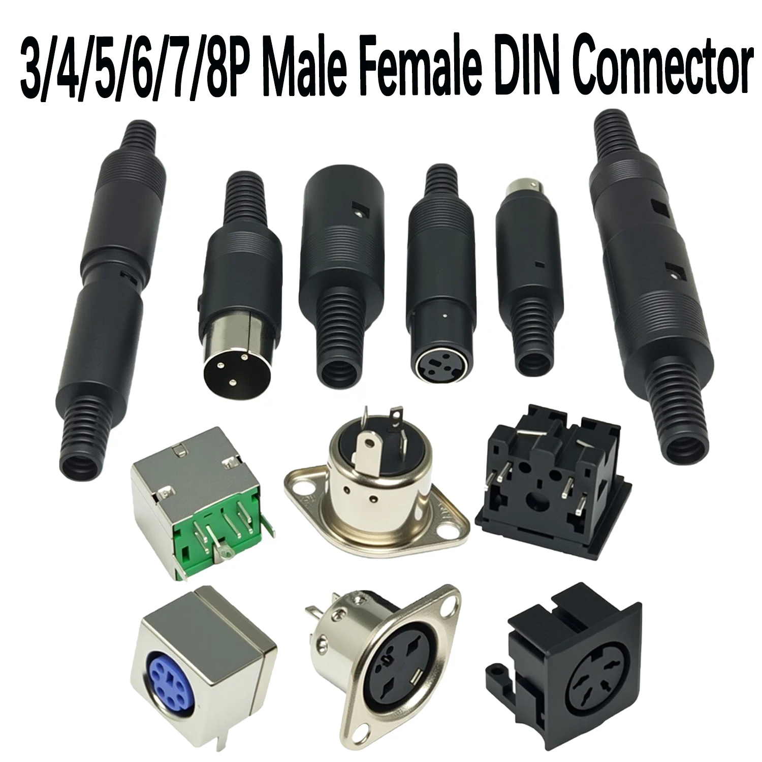 2PCS S Terminal 3/4/5/6/7/8 Pin MIDI Male Female Plug Socket DIN Connector For Computer Large Keyboard Mouse Audio Equipment