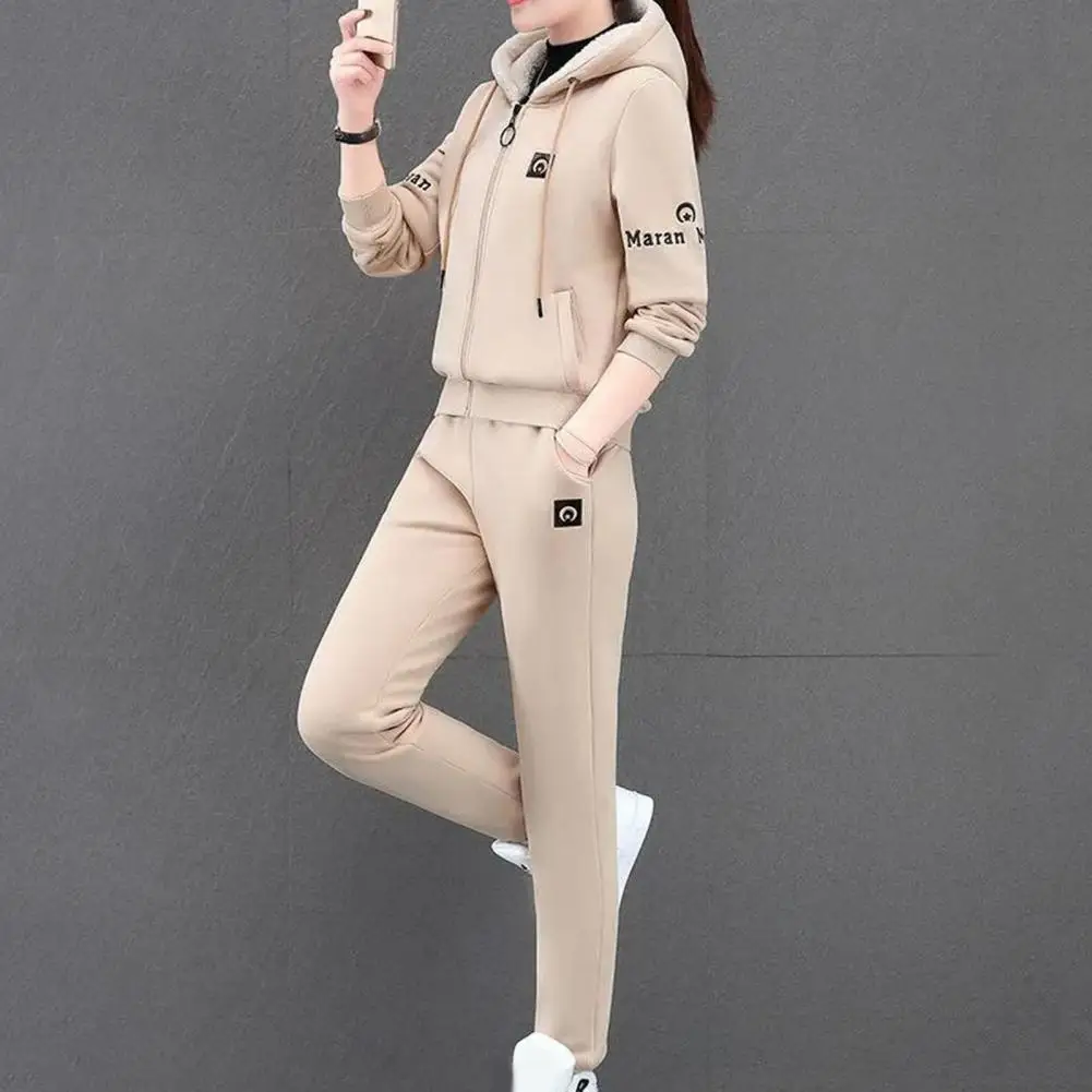 2 Pcs/ Set Terrific Coat Suit Comfortable Letter Print Drawstring Ankle-banded Pants Suit