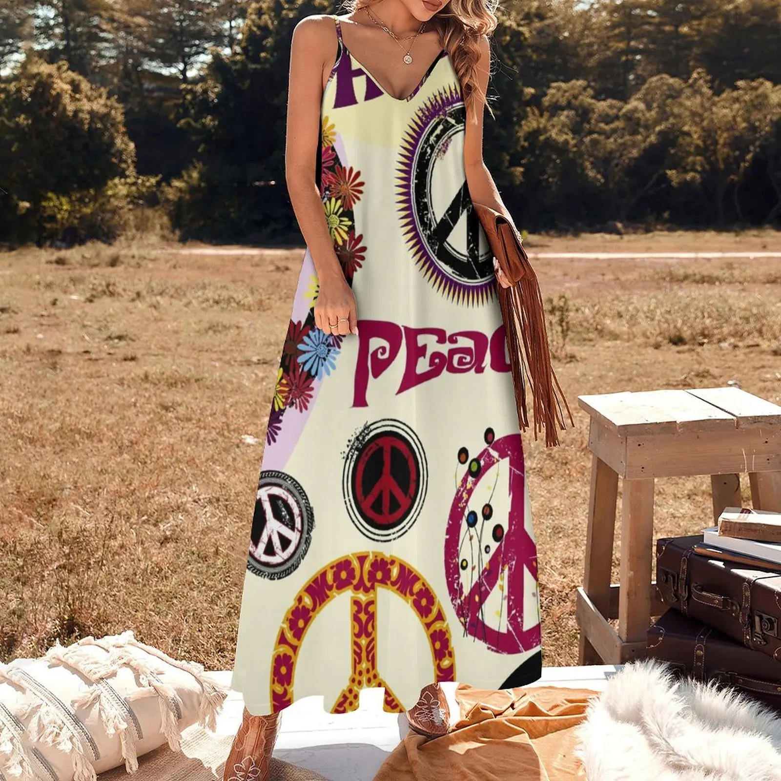 Flower Power Peace And Love Hippie Sleeveless Dress elegant women's sets clothing women summer 2024 Dress