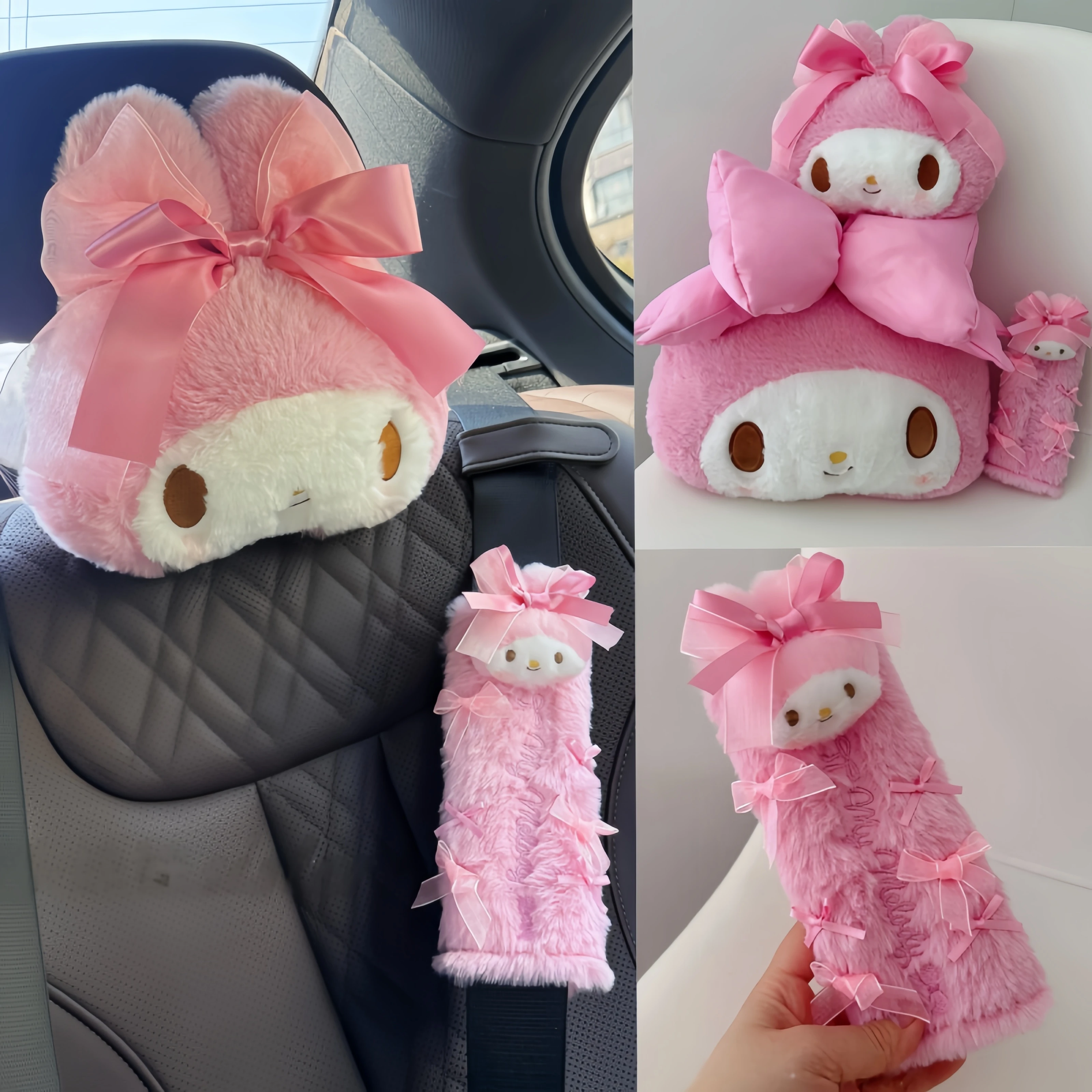 

Sanrio Big bow My Melody Headrest Back Cushion Car Seat Belt Cover Lolita Car Accessory Sofa Bed Back Cushion Pillow Home Decor