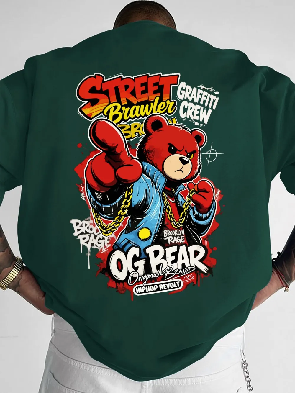 European and American men's summer horror teddy bear letter print micro elastic breathable round neck T-shirt outdoor street top
