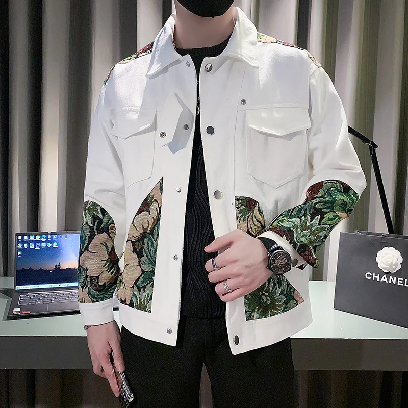 

Korean Embroidery Patchwork Jacket Men Fashion Slim Business Casual Coat Social Streetwear Bomber Jacket Men Clothing 2023