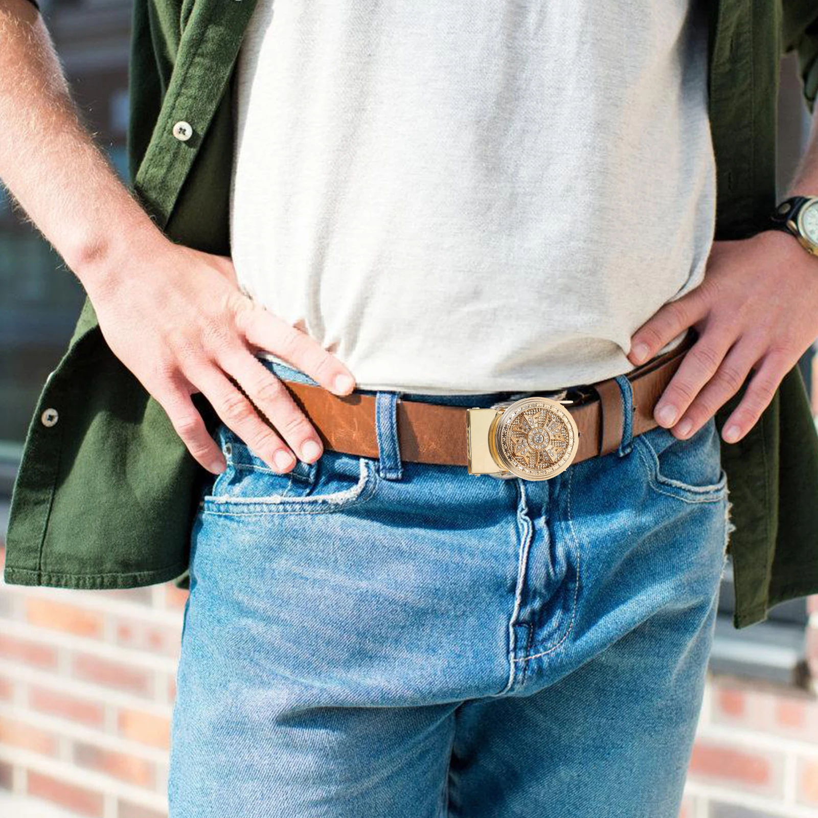 

Diamond Inlaid Buckle Zinc Alloy Comfortable Men Quick Zinc Alloy Belt Buckle Release Matching Accessories Daily Style