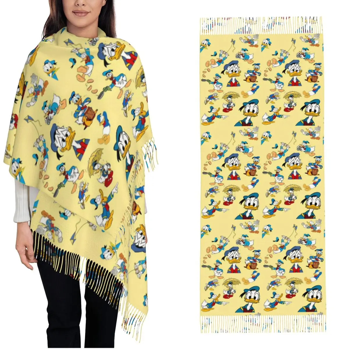 Cartoon Anime Figures Donald Duck Shawl Wraps for Womens Warm Large Soft Scarf Pashmina Shawl Scarves