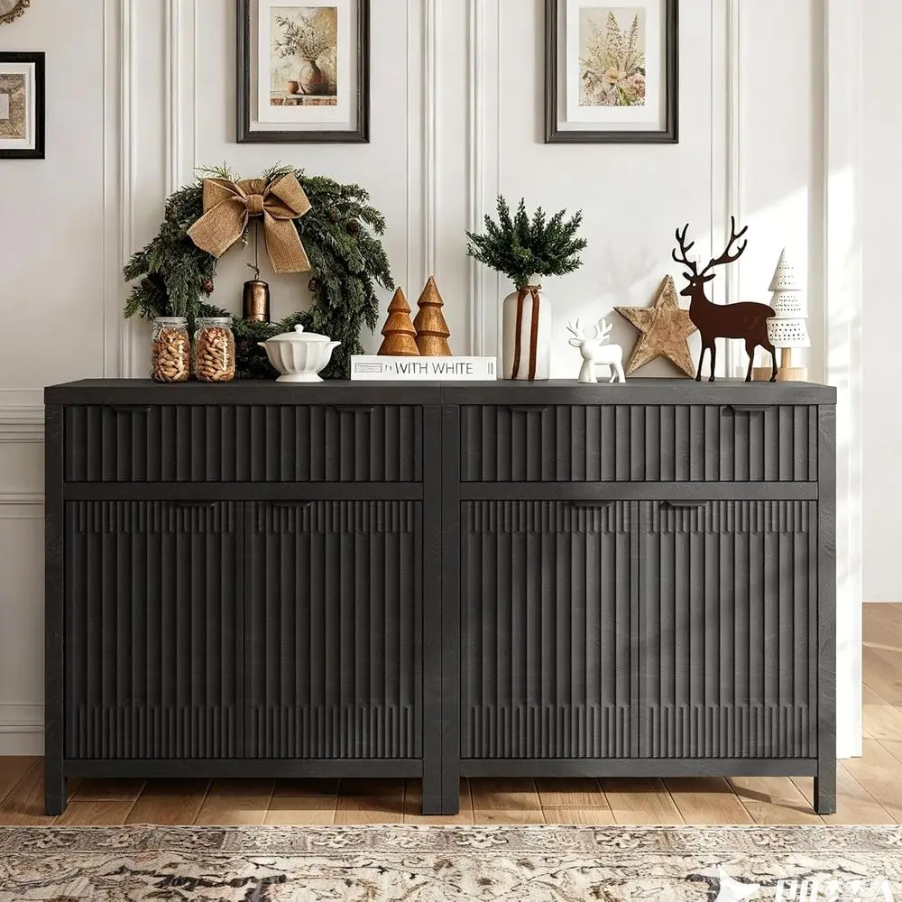 

Large 64 Black Coffee Bar Storage Cabinet with Drawers and Doors, Ideal for Kitchen, Living Room, Entryway, 2-Piece Set