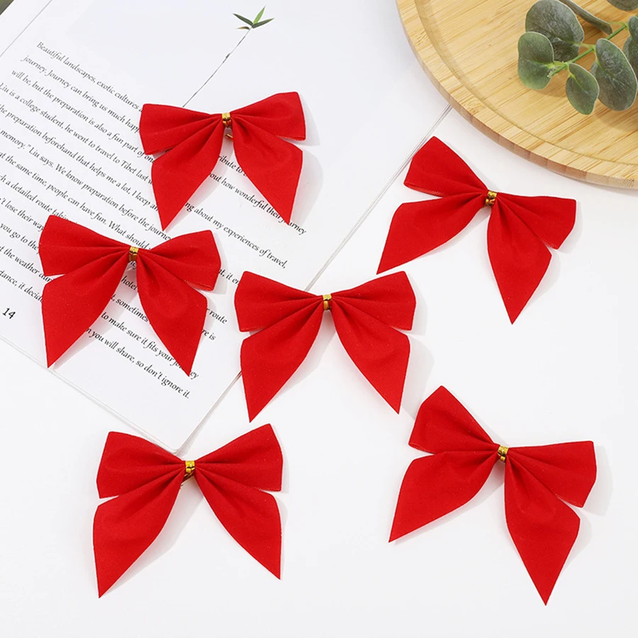 1 bag 12pcs Red Bows Christmas Celebration Home Decoration Packaging Gift Bag Sealing Decoration view 6