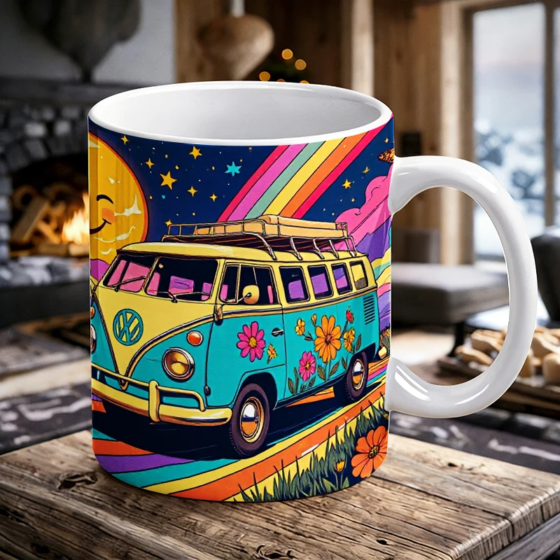

Retro Hippie Bus Illustration Ceramic Mug with Handle, Creative Coffee Mug, Milk Cup,Office Tea Cup, Drinking Cup,Fade-Resistant