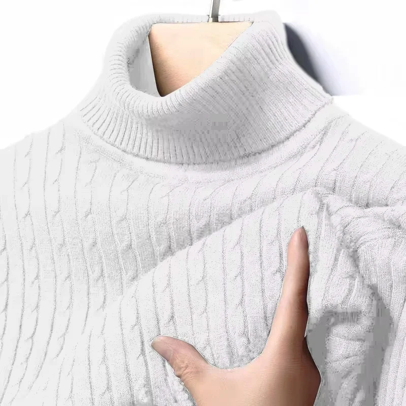 Winter Rollkragenpullover für Herren, Dick und Warm, Marken-Herrenpullover, Slim Fit, Strickware mit Doppelkragen – Detail 14