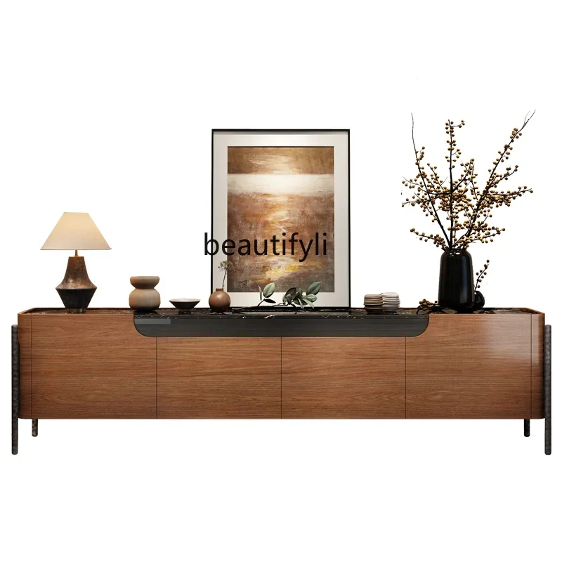 

Light luxury solid wood TV cabinet designer French retro villa living room marble medium antique style, floor cabinetA4567