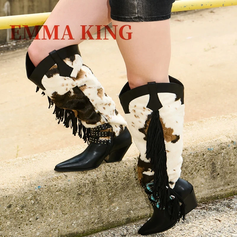 خريف جديد متعدد التمهيد الغربي مثير أشار تو إسفين كعب حذاء برقبة للركبة المرأة موضة التوى الأشرطة سحب على نمط الأحذية #2