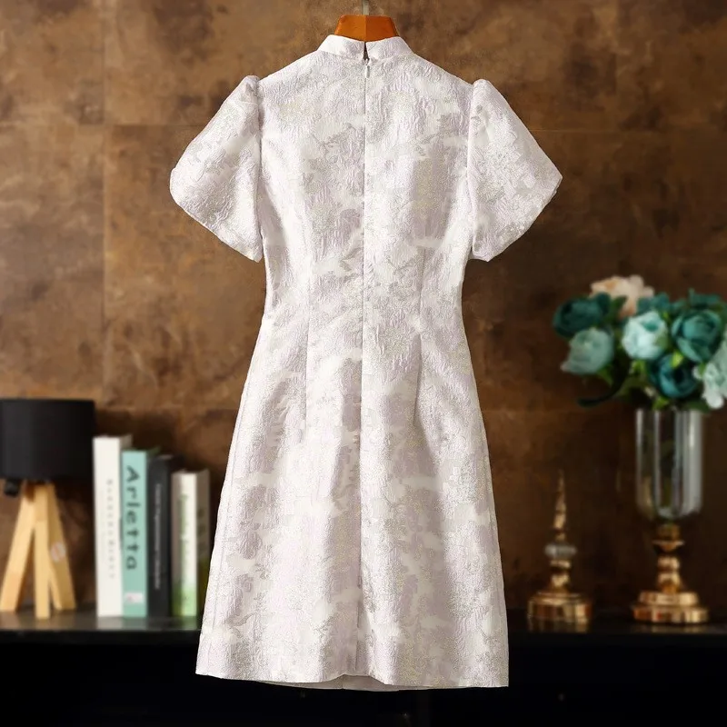 Vestido de manga de linterna Cheongsam corto ligero de estilo chino para niña, nuevo