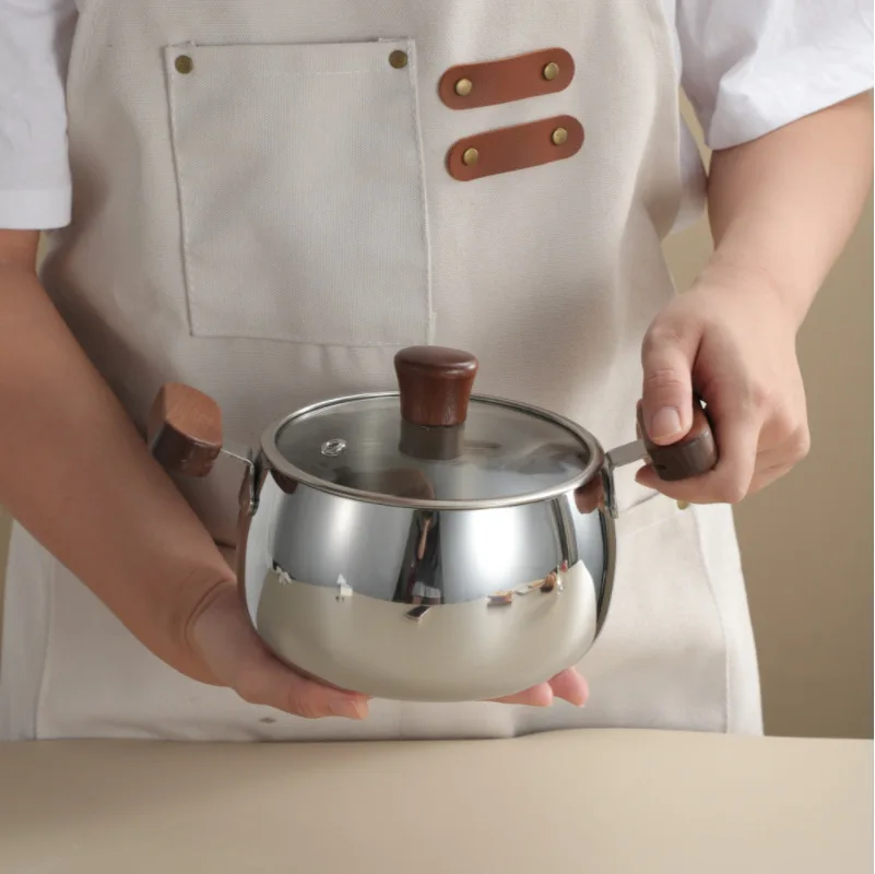 316 Stainless Steel Small Saucepan Mini Slow Cooker Double Ear Thick-Bottomed Gas Induction Compatible Dishwasher Safe 0-1L