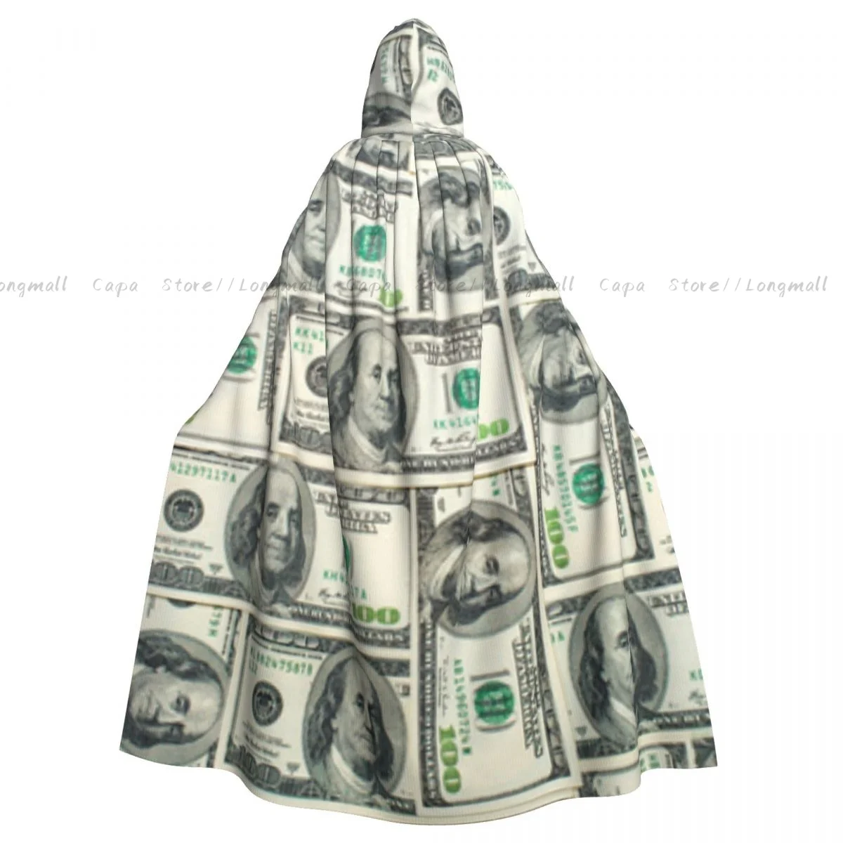 Adult Dollar Bills Of United States Federal Reserve The Ben Franklin Portrait Cloak Cape Medieval Costume Full Length Dress Coat