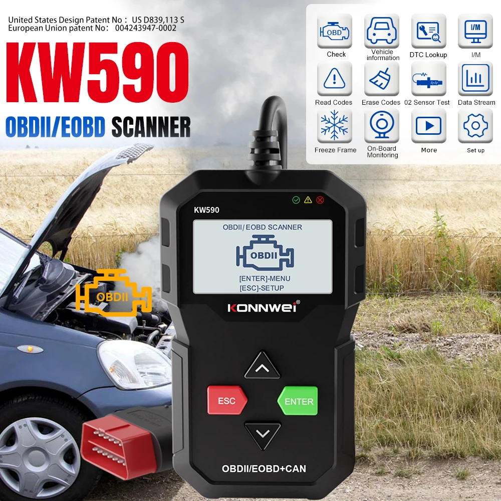 KONNWEI Factory Direct KW590 OBD2 Car Diagnostic Tool Emission Checker O2 Sensor Tester