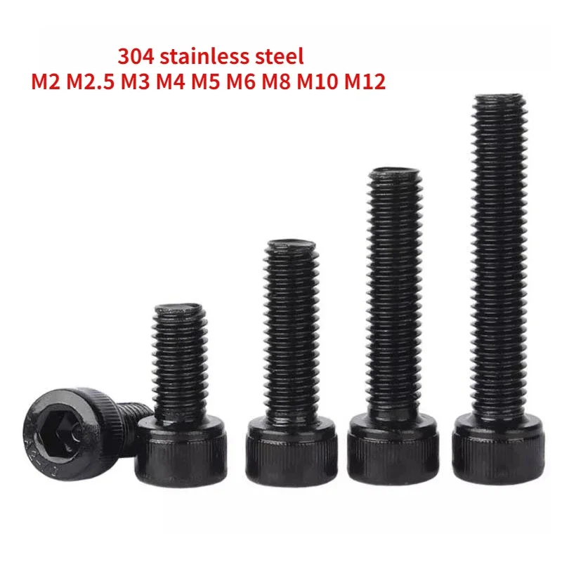 

2~100pcs M2 M2.5 M3 M4 M5 M6 M8 M10 M12 Black Electroplating 304 Stainless Steel Hexagon Hex Socket Head Cap Bolt Screw DIN912