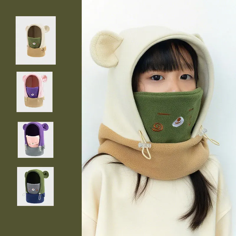Children Hats Scarf Masks Integrated Windproof Hats for Kids Winter Warm Boys Girls Outdoor Thermal Caps Baby Photography Props