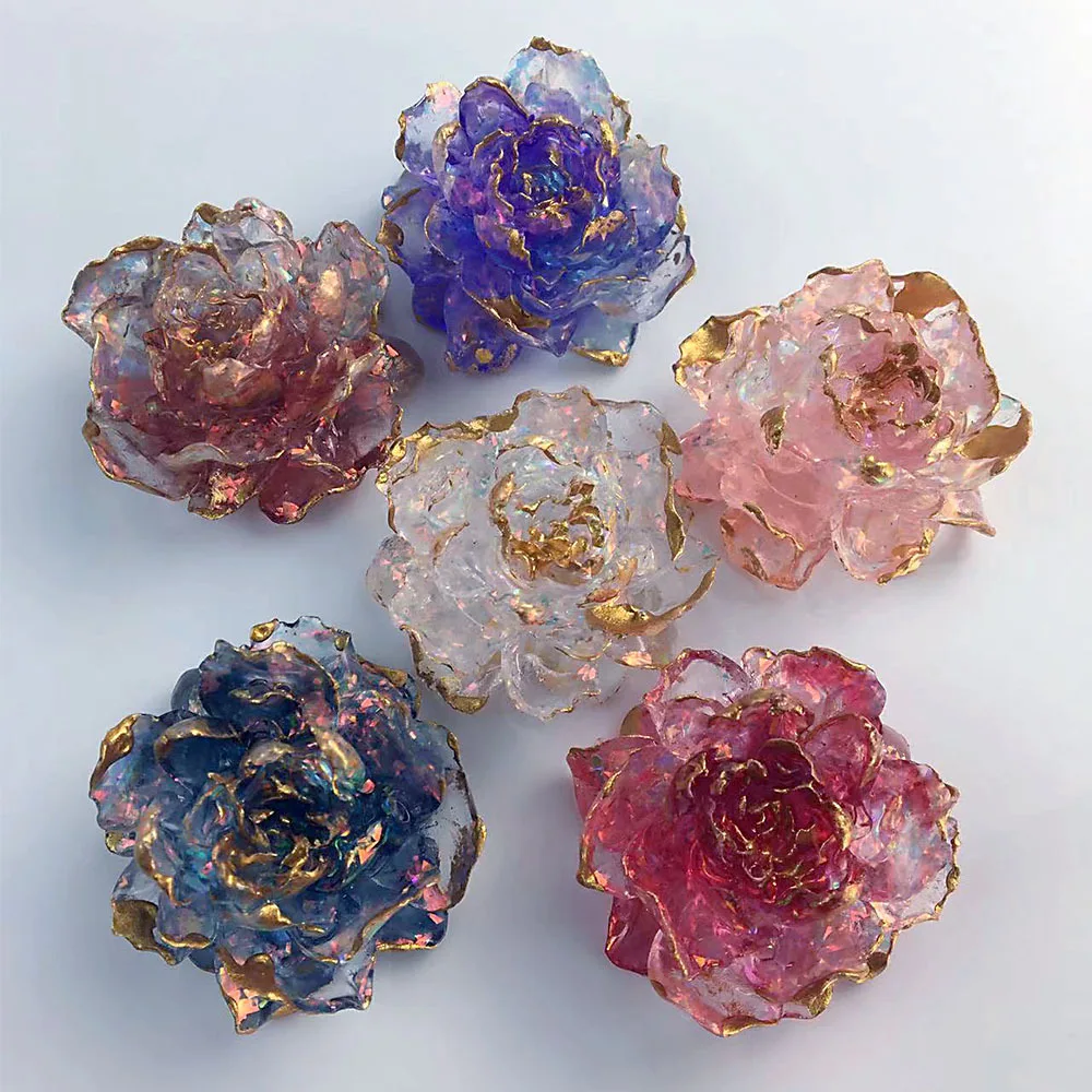 48MMX45MM Gold Edge Peony Resin Luminous Ancient Style Hairpin Beauty Bag DIY Jewelry Accessories Materials Crafts
