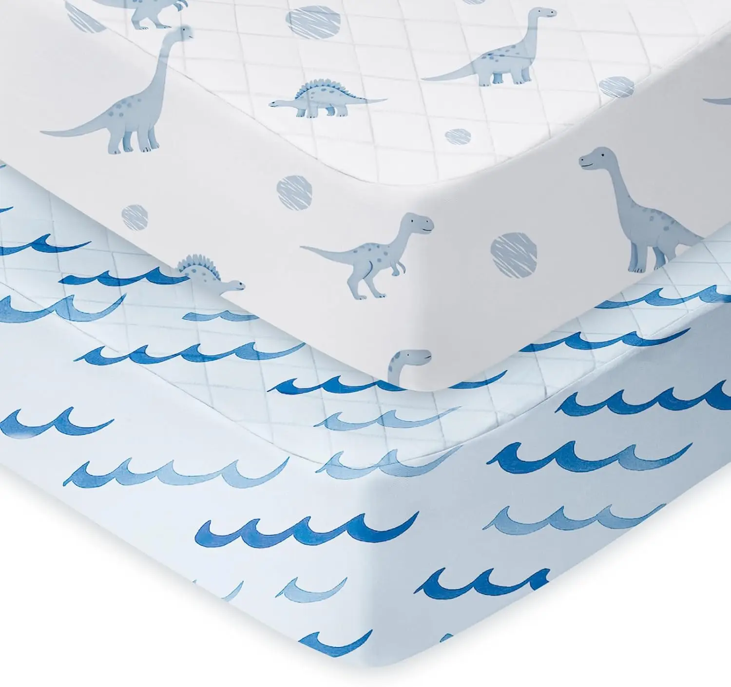 

Soft Quilted Crib Sheets 2-Pack, Fitted for Standard Toddler Mattress, Aqua Dinosaur Design