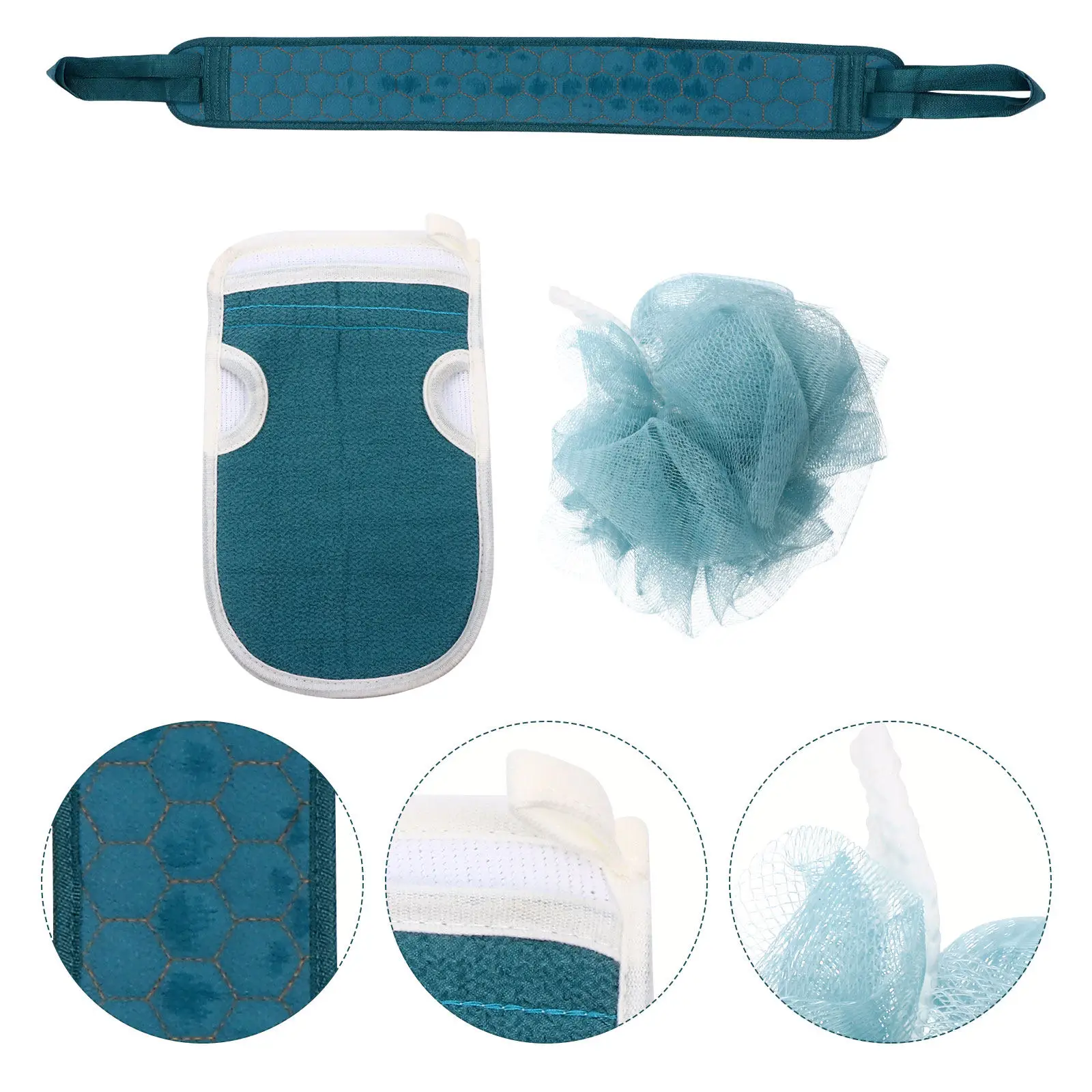 

1Set Shower Gloves Back-Pulling Towel Bath Ball Back Rub Towel Long Strap Easy Clean Body Cyan Bath Shower Ball