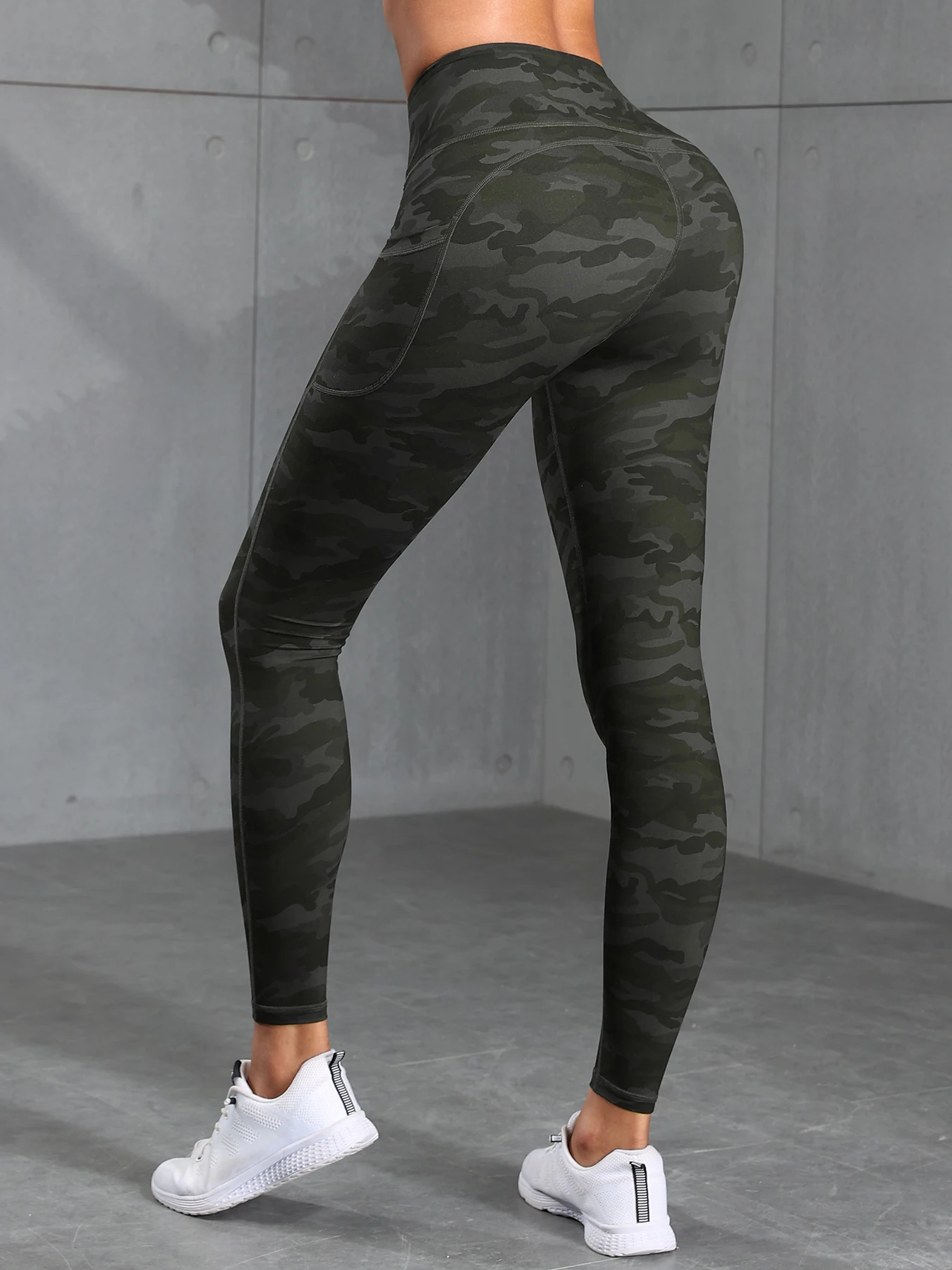 Camouflage Pockets Hight Waist Women Gym Leggings Casual Elastic Outdoors Pants High Street style  Seam Workout Running Pants