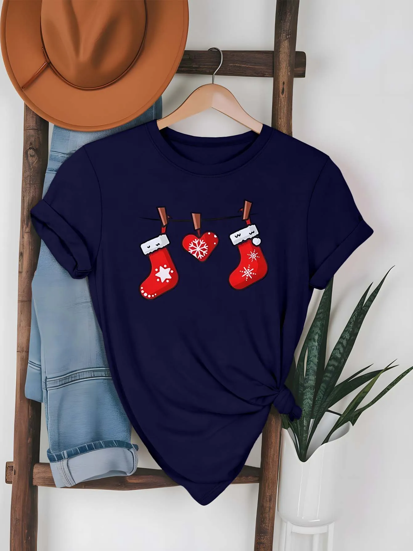 Plus Size Christmas Stockings And Snowflake Heart Hanging Festive Fashion Apparel