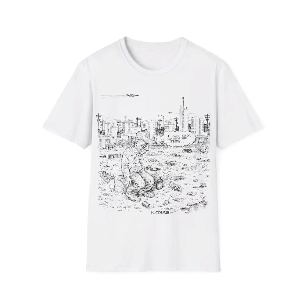 r. crumb i just kinda go with the flow black and white tshirt