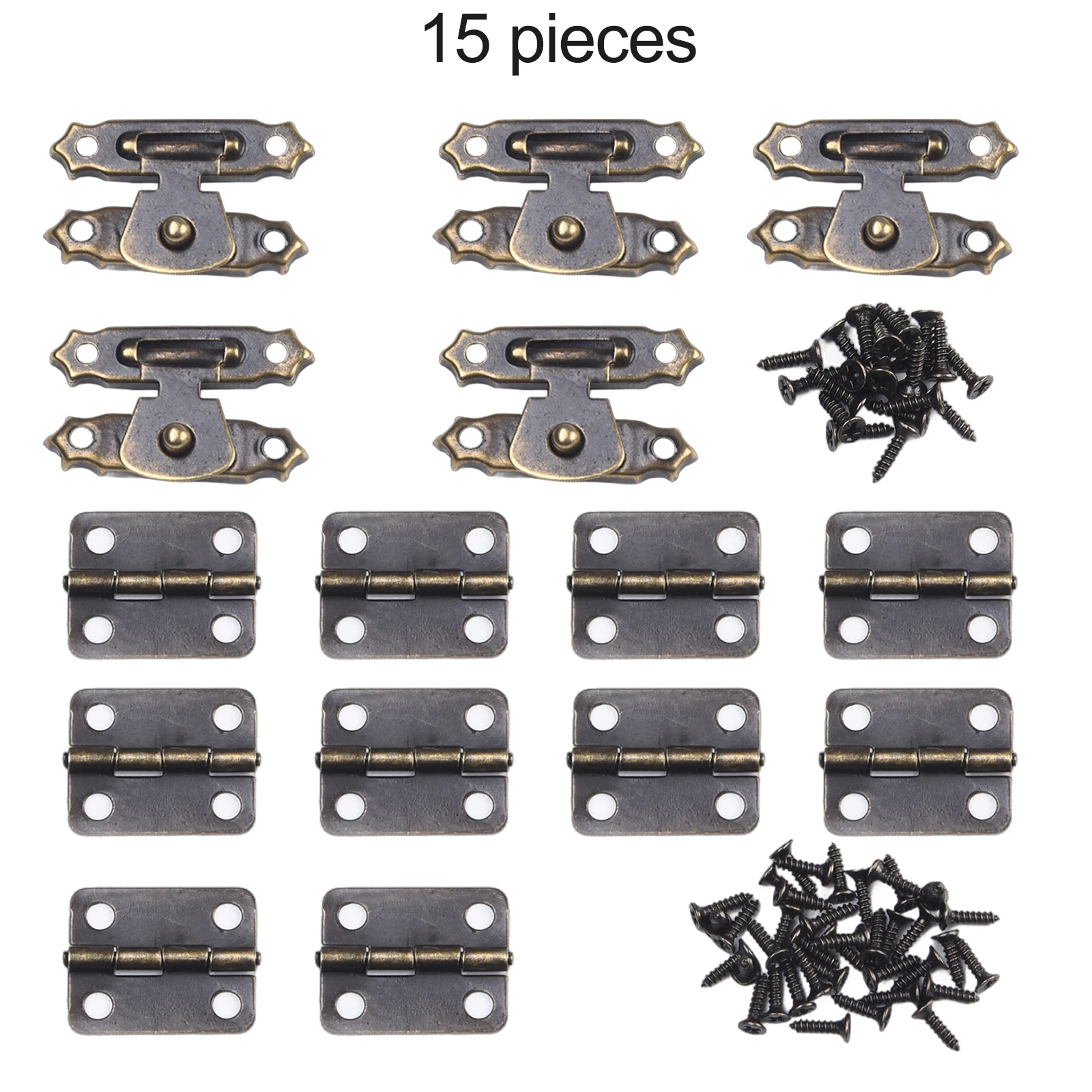 15pcs/set Antique Bronze Hinges 16*12mm With Box Latch Hasp Clasps Screws Retro Buckle Padlock Wood Jewelry Case Lock