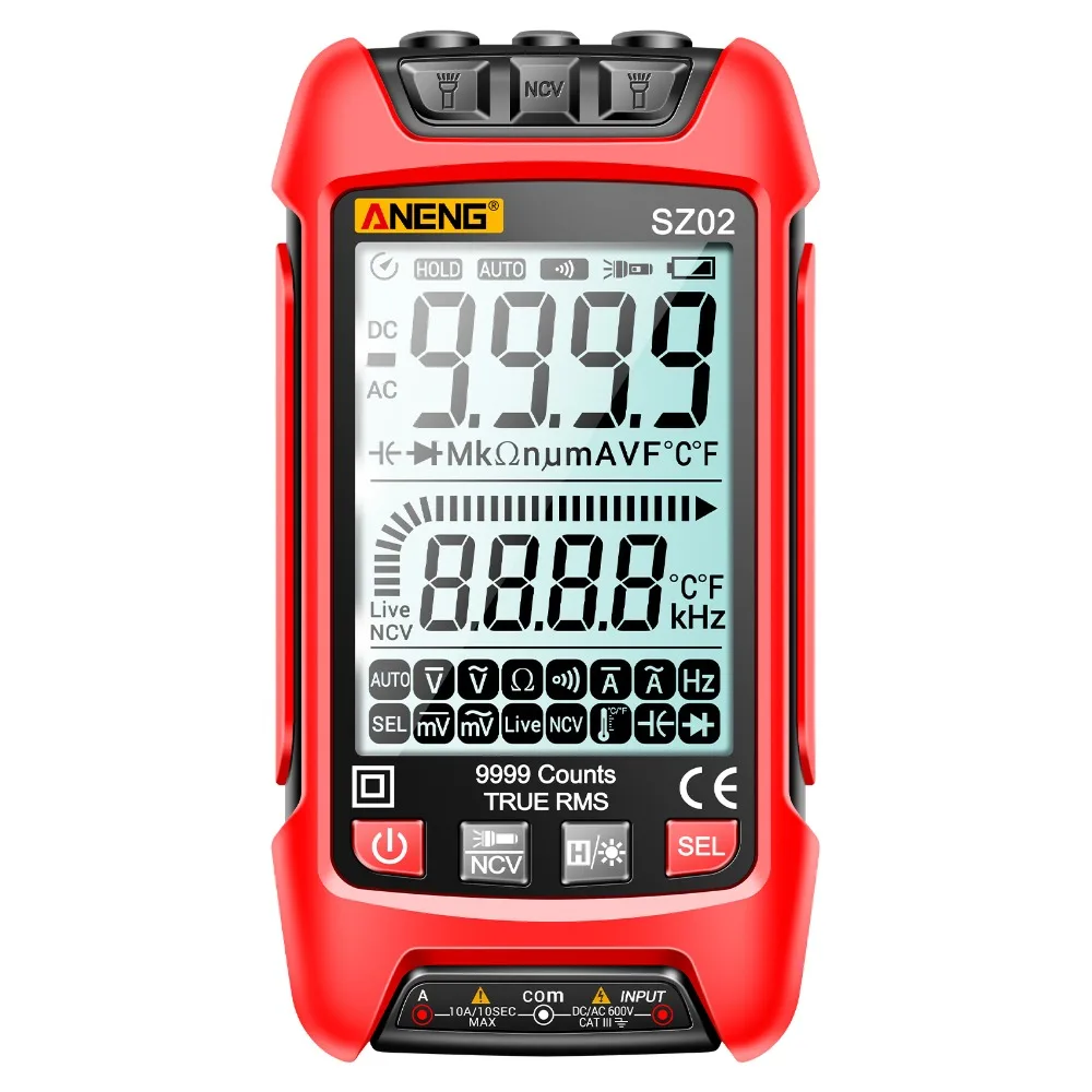 Portable 9999 Counts Digital Multimeter True RMS Auto Range Handheld Multimeter ABS Housing Auto Transistor Tester Home Use