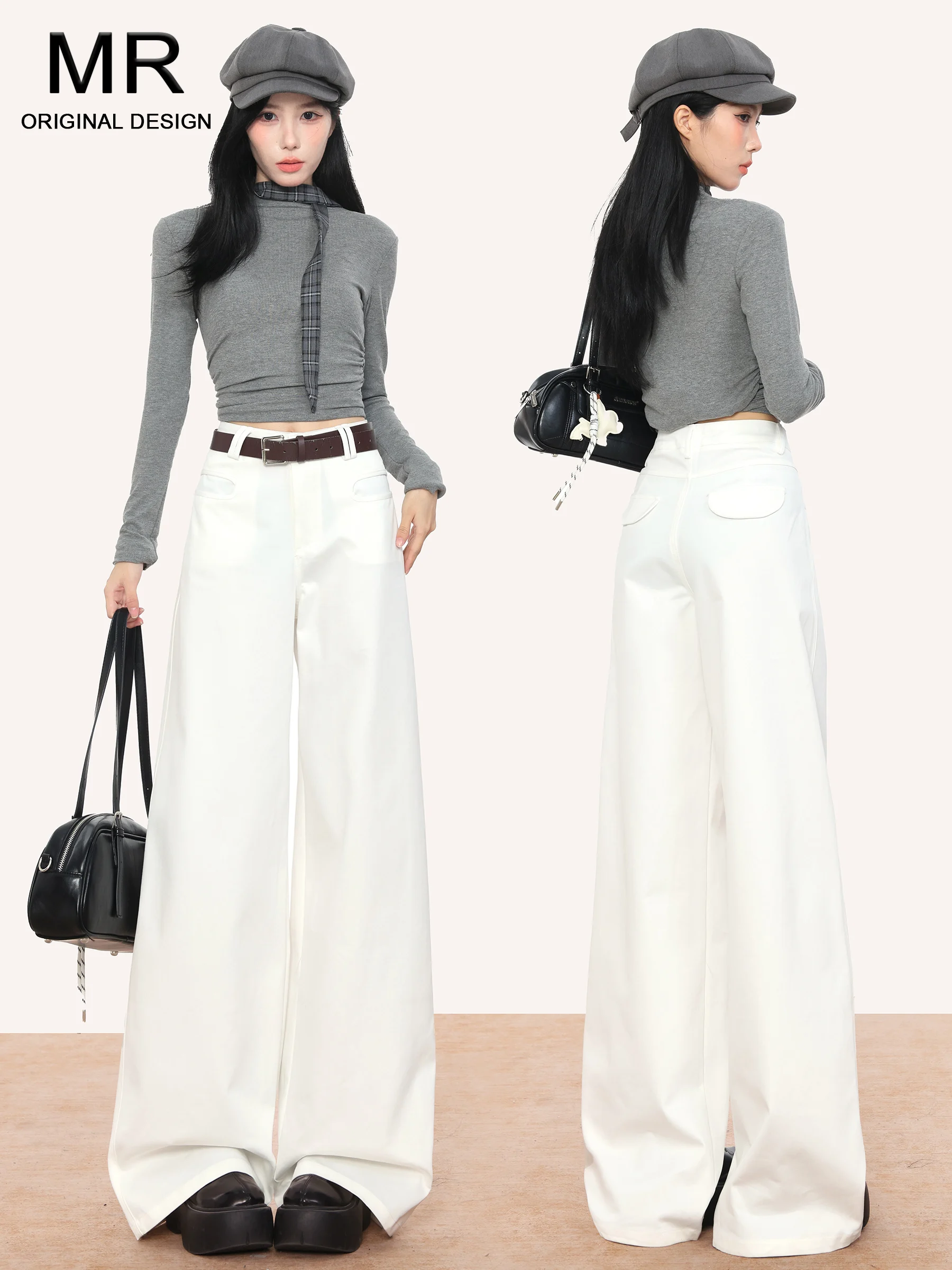 

Белые прямые джинсы женские, модные широкие брюки в пол, осенняя новинка, свободные джинсовые брюки с высокой талией