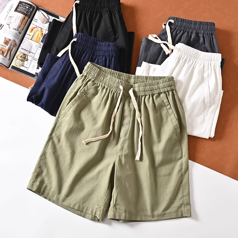 

Men's Summer Cotton Linen Blend Breathable Sweat Absorbent Casual orts Elastic Waist Straight Leg Fit Youthful Sle