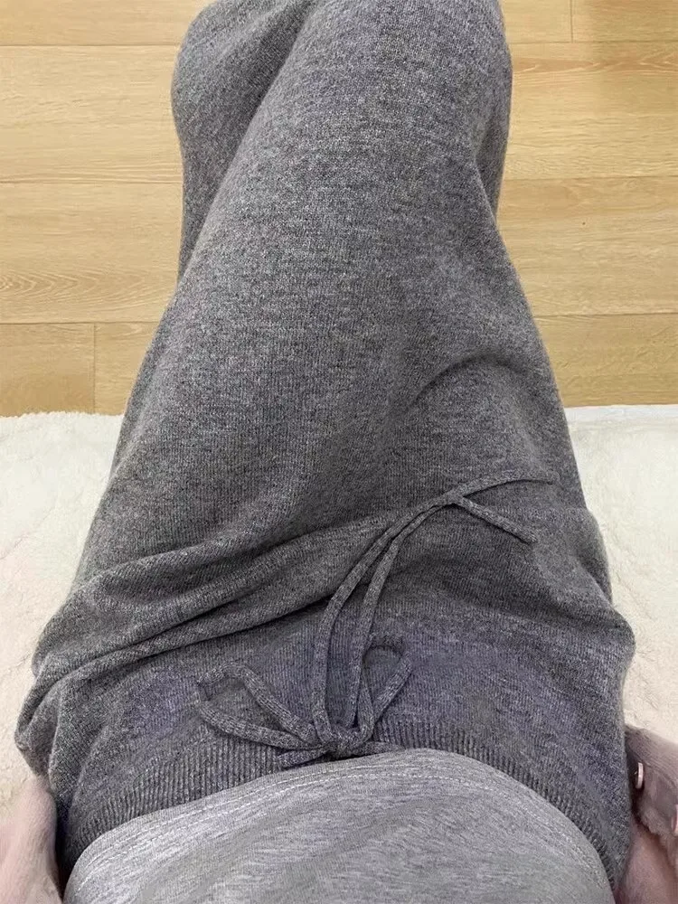 High Waist A-Line Knitted Woolen Skirt Women's Autumn Winter Long Midi Skirt Dra Effect Sli Korean Sle Commute