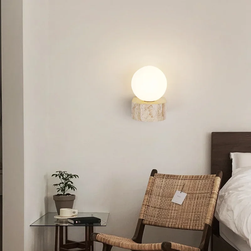 Applique Murale LED en Pierre Naturelle, Spot Carré, Abat-Jour en Verre, Luminaire Décoratif d'Nik, Idéal pour une Chambre à Coucher