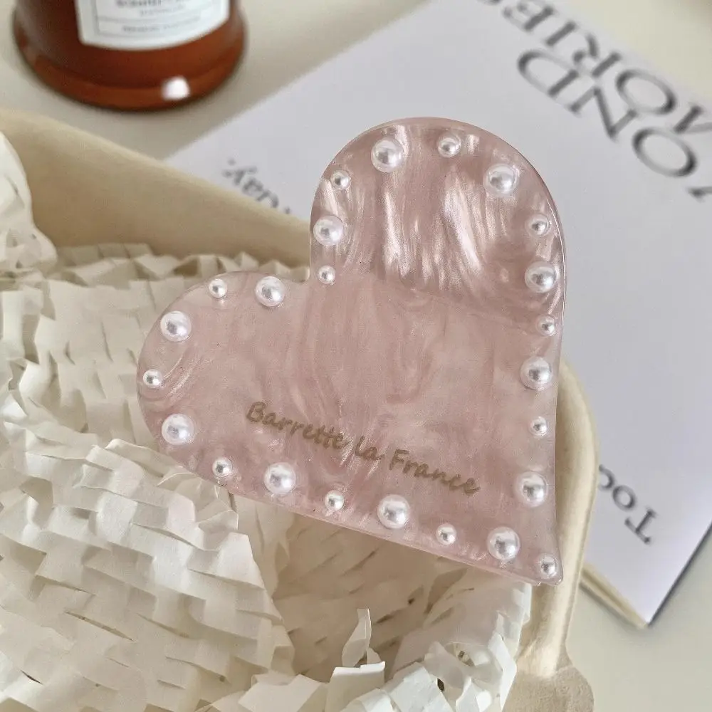 

Cute Rhinestone Love Heart Hair Claw Hair Clip Pearl Acetic Acid Hair Clip Headwear Geometry INS Shark Clip Girls