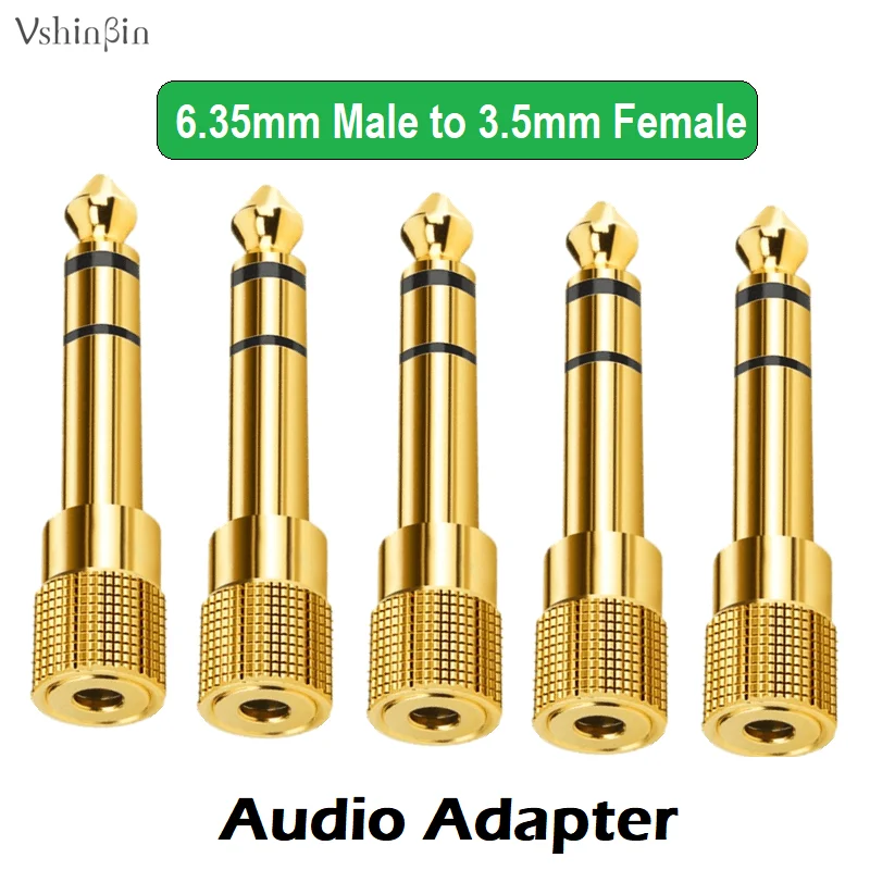 5 sztuk 1/4 Cal TRS 6.35mm męskie do 3.5mm żeńskie Adapter Audio Stereo do wzmacniacz słuchawkowy miksera gitarowego złącze głośnika fortepianowego