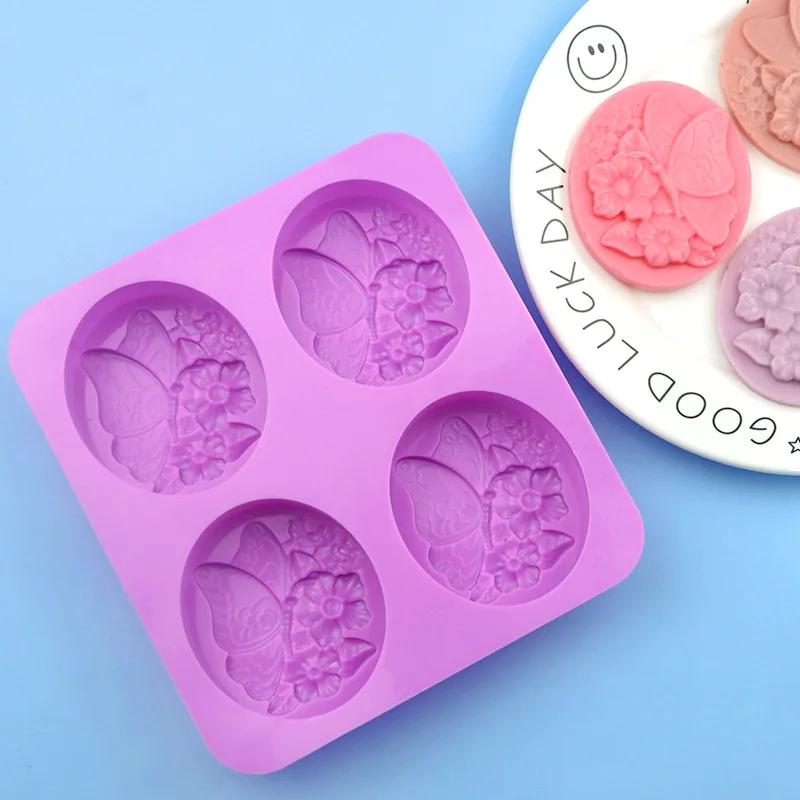 Wholesale 4-Cavity Butterfly Oval Silicone Bread and Cake Mold, Handmade Aromatherapy Essential Oil Soap Mould 1068