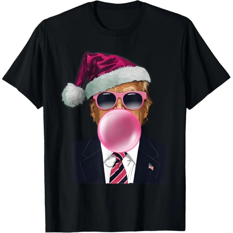 Men's and Women's Sports and Leisure New Fashionable Short Sleeve Trump Bubble Gum Christmas Pink Top Gift T-shirt