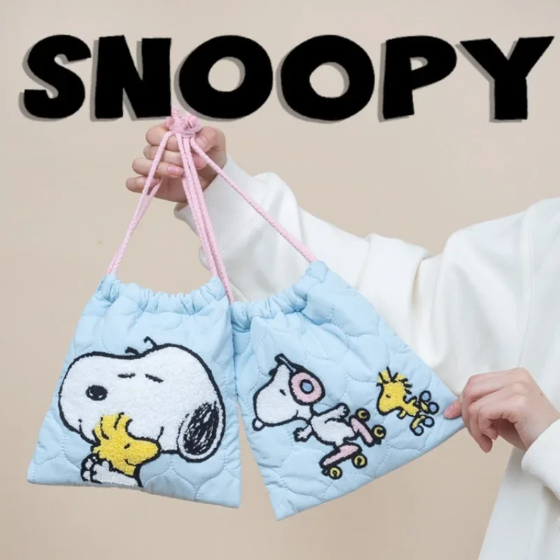 SNOOPY Drawstring Bag Cartoon Travel Cosmetic Lipstick Storage Pouch Women Coin Purse Cute Embroidery Makeup Small Handbag Gift