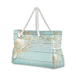 New Ladies Beach Tote Bag Marine Seashells On Sand Print Shoulder Shopping Bag Large Capacity Casual Travel Storage Handbag