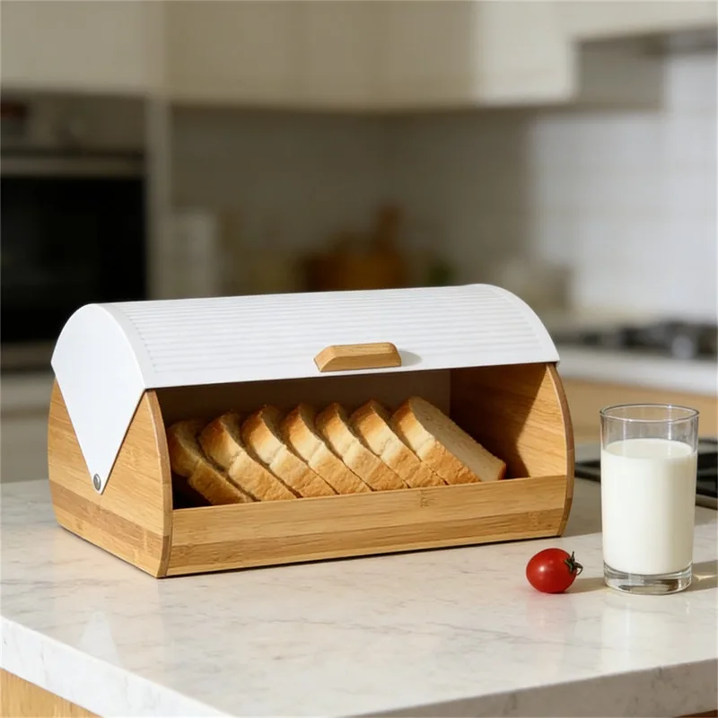 Household kitchen storage bamboo bread box clamshell bread box crisper snack kitchen utensils