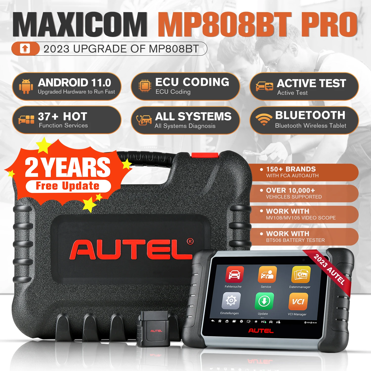 Autel MaxiPRO MP808BT Pro OBD2 Car Diagnostic Tool ECU Coding Refresh Hidden,38+ Service & VAG Guided Upgrade of DS808 MP808S