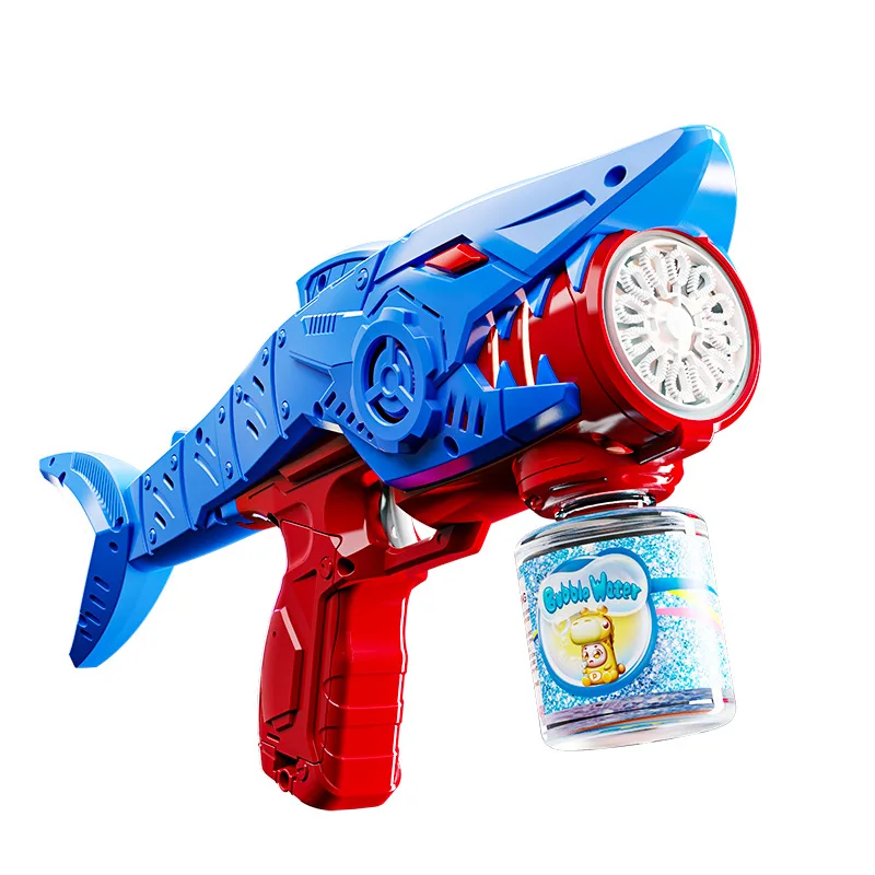 Giocattolo per pistola a bolle di squalo senza perdite tenuto in mano per bambini, soffiaggio di bolle elettrico completamente automatico, giocattolo per pistola ad acqua
