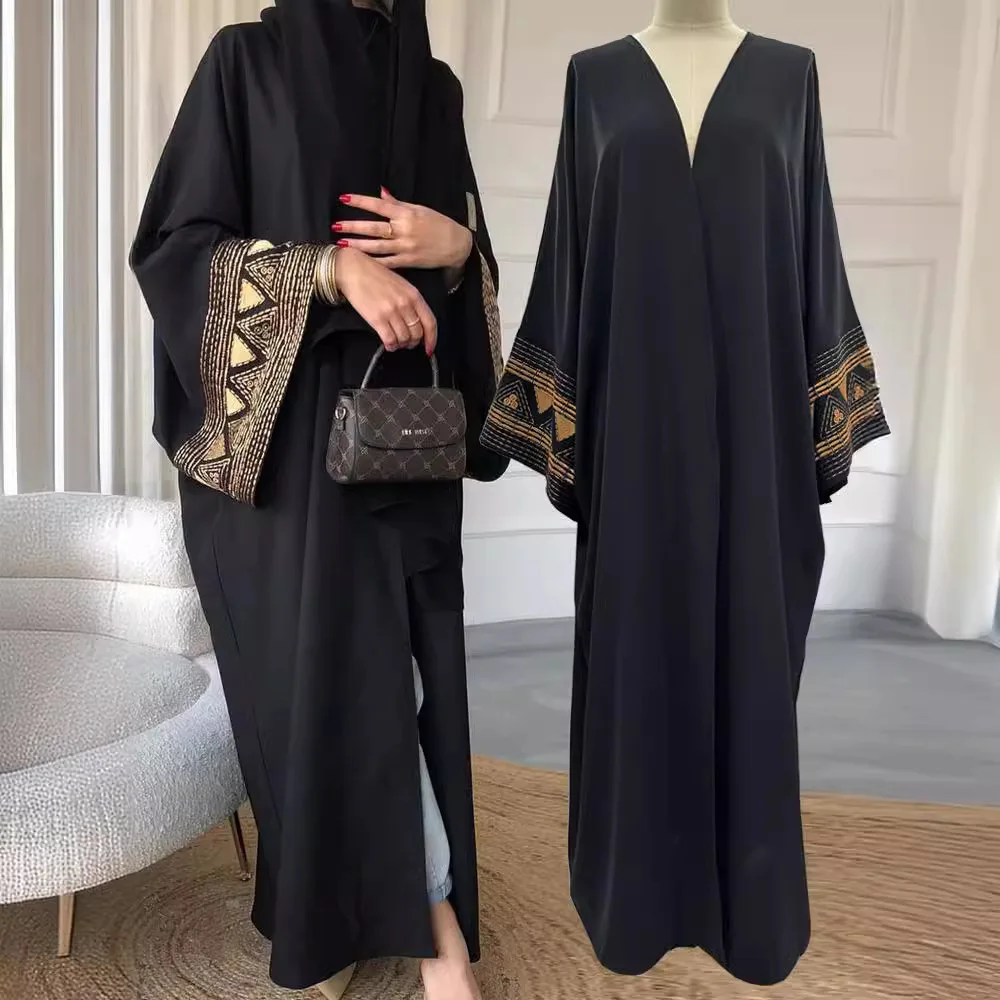 

Eid Ramadan Dubai Turkey Arab Abaya Women Muslim Cardigan Embroidered Overcoat Bat Sleeve Dress Islamic Long Robe Prayer Jilbab