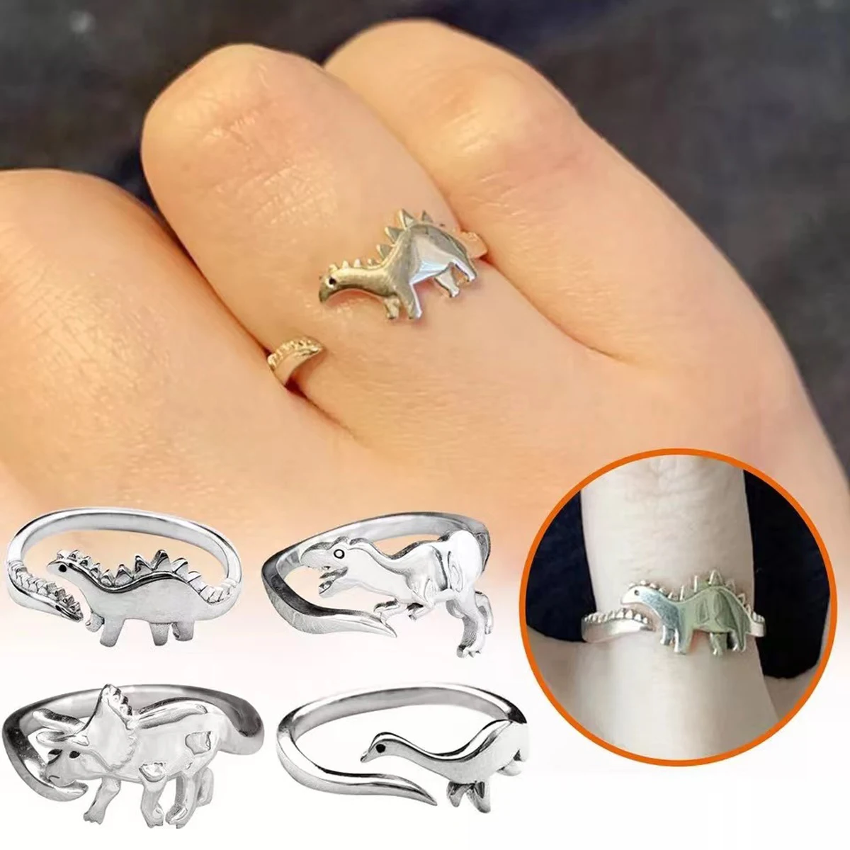 1 PCS Stylish Alloy Geometric Dinosaur Opening Ring For Boys And Girls Friendship Set Ring