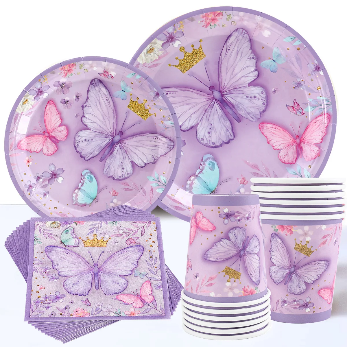 

Purple Butterfly Tableware Butterfly Spring Floral Party Paper Plates Napkins Cups Girl Birthday Baby Shower Wedding Decoration