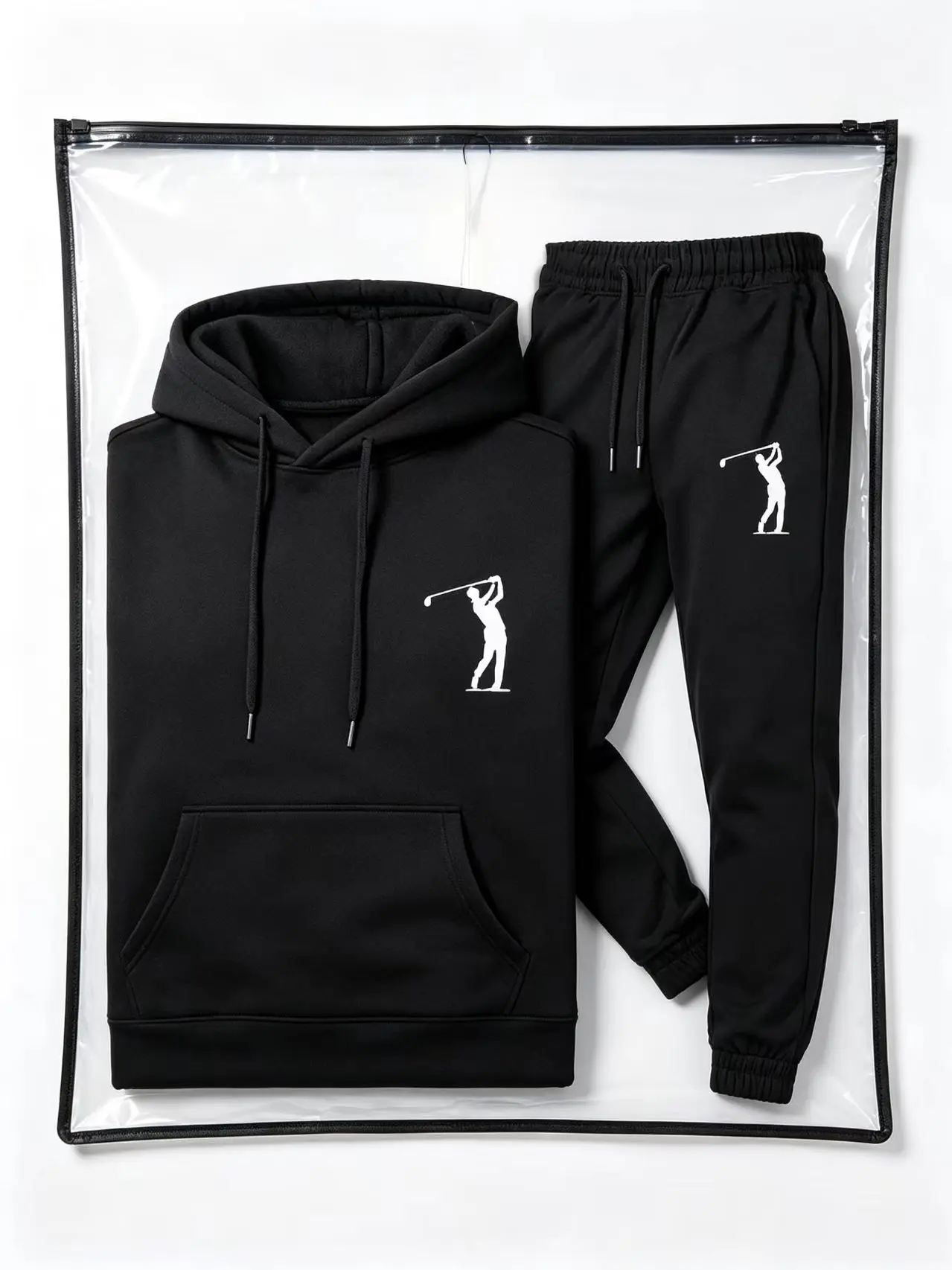 Sudadera con capucha de fibra 100% poliéster, sudadera con capucha de manga larga y corte holgado con estampado + pantalones de chándal, conjunto de dos piezas de ropa informal para uso urbano.
