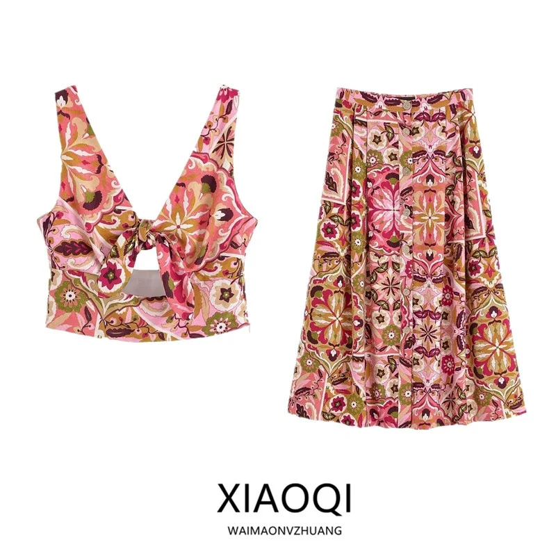 

Осень 2022, новый женский топ с принтом Faion, юбка со средней талией, комплект из двух предметов, праздничная женская одежда