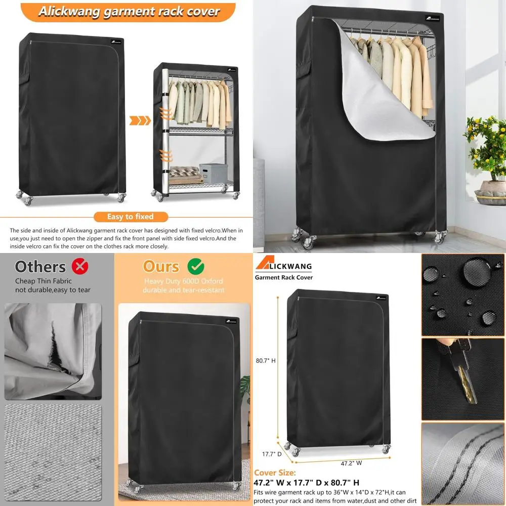 

Waterproof 600D Dustproof Garment Rack Cover, Fits 47.2W x 17.7D x 80.7H Metal Racks