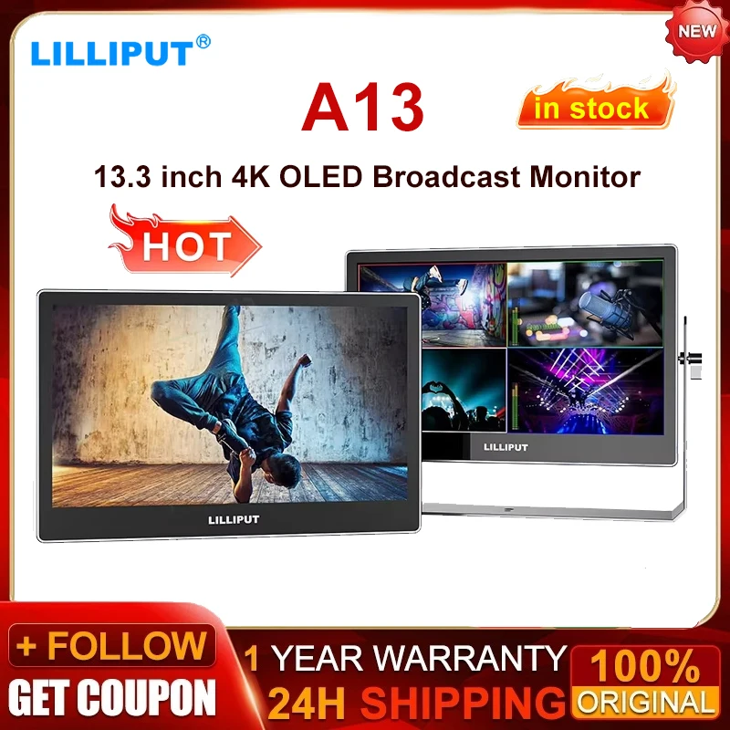 Монитор LILLIPUT A13 13.3 дюйма 4K OLED для вещания, с разделением экрана на четыре части, 3G-SDI, HDMI-совместимый, для видеотрансляций с камеры.